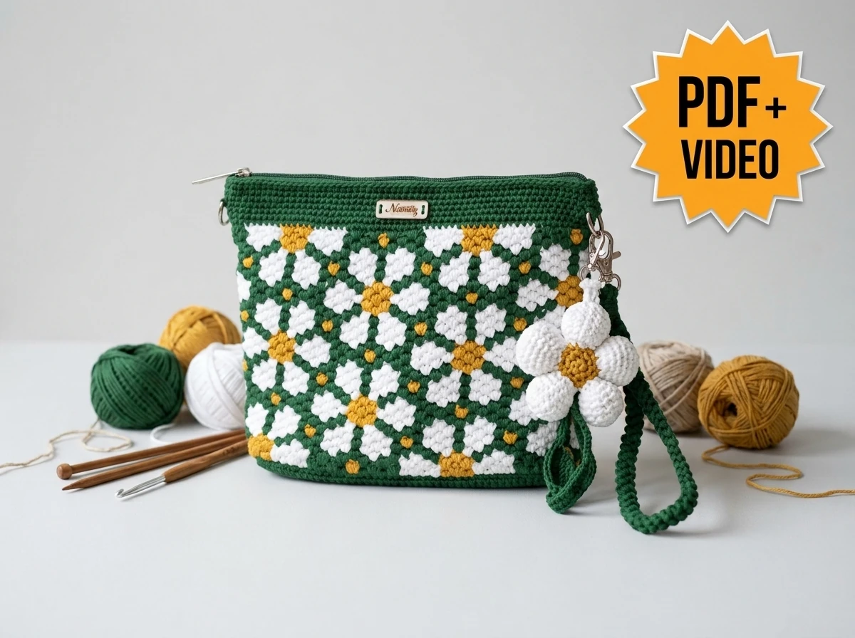 3D Sunflower Coin Purse crochet bag pattern