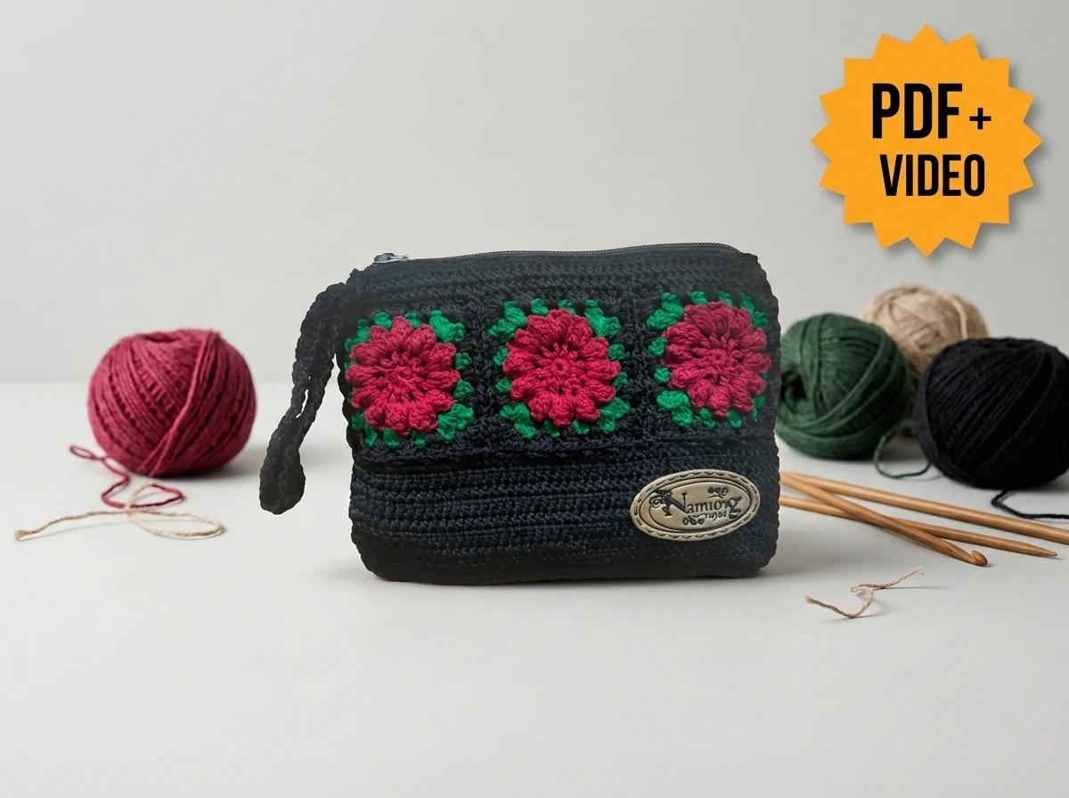 3D Flower Pouch crochet bag pattern